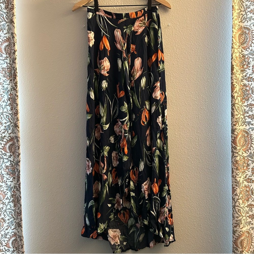 Lulu's Black Floral Maxi Skirt with Orange & Pink Blooms
